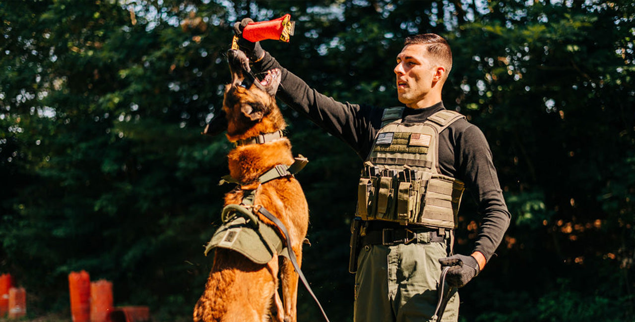 police officer with his dog wearing a midweight mock neck