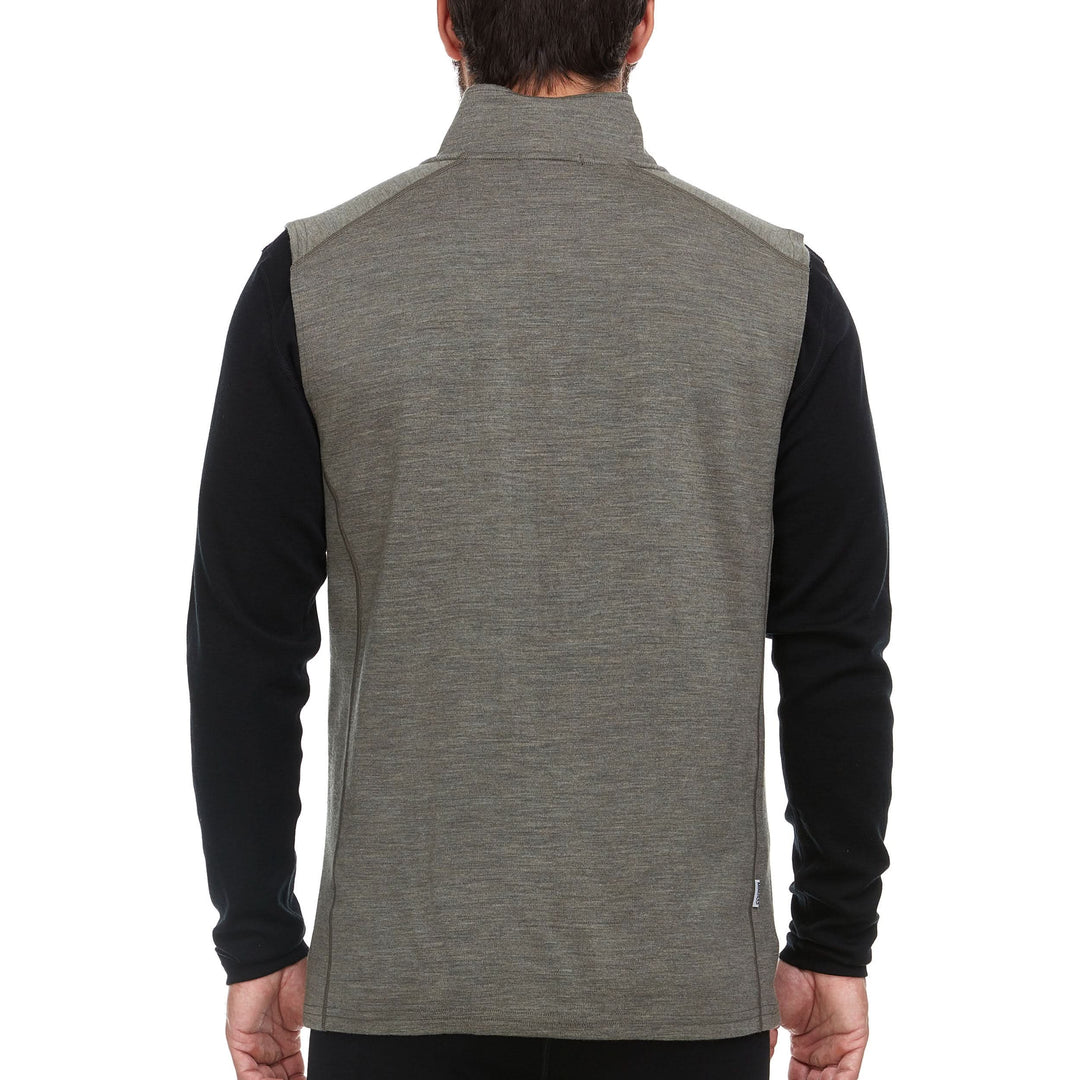 A man models the heavyweight merino wool full-zip vest #color_granite-green