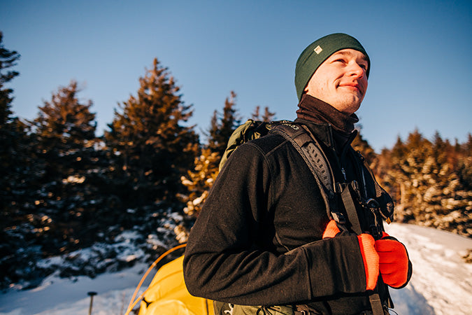 man hiking wearing mens wilderness full zip