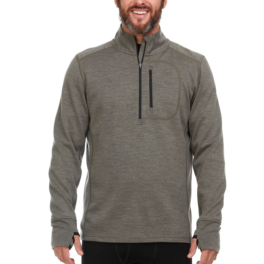 Minus33 Merino Wool Clothing Wilderness Expedition Men's Wool 1/4 Zip. The zipper garage keeps the chill off your skin, and it's as easy as unzipping to vent out when you work up a sweat.
