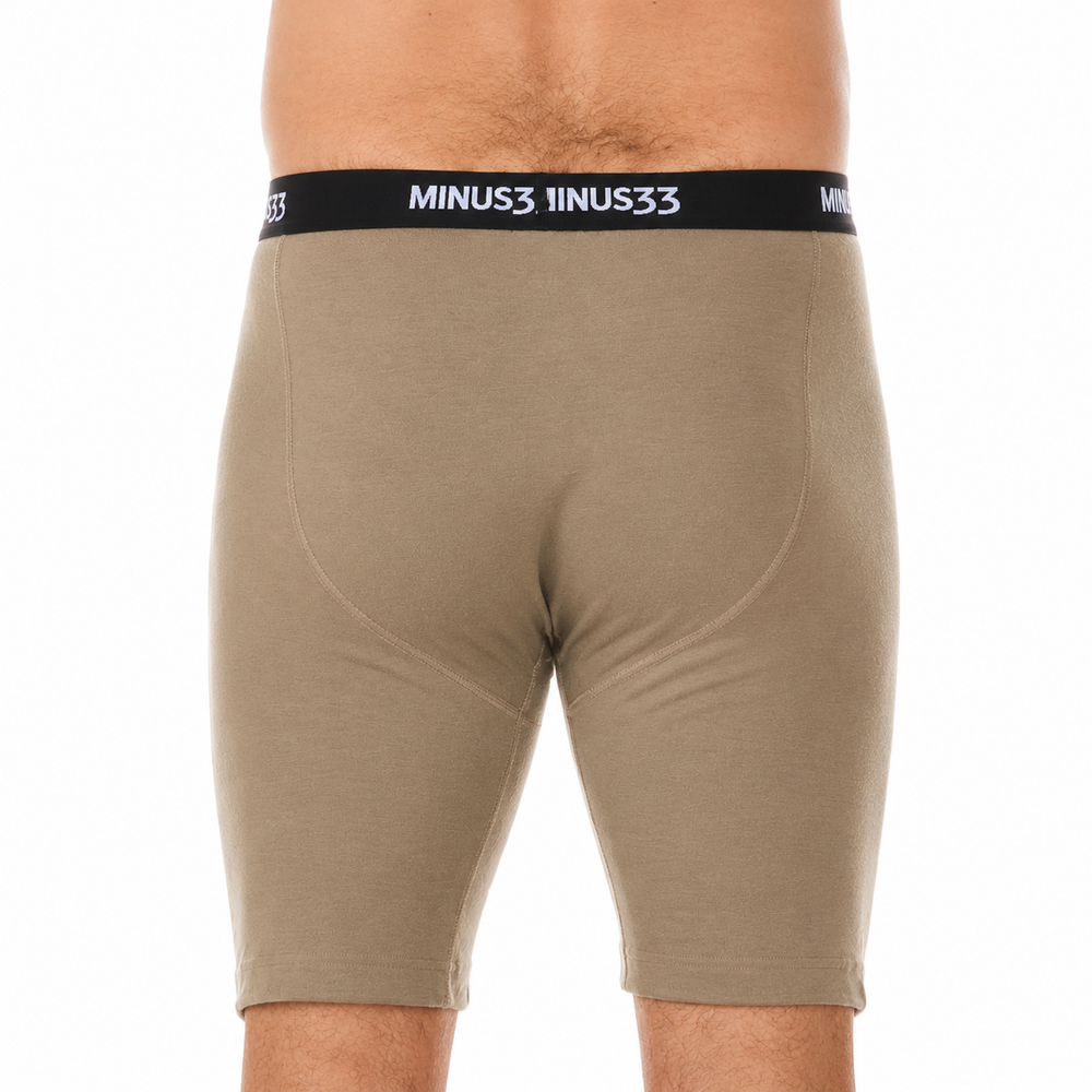 men's underwear with a black waistband in the color tan499 merino wool underwear pouch brief #color_tan-499