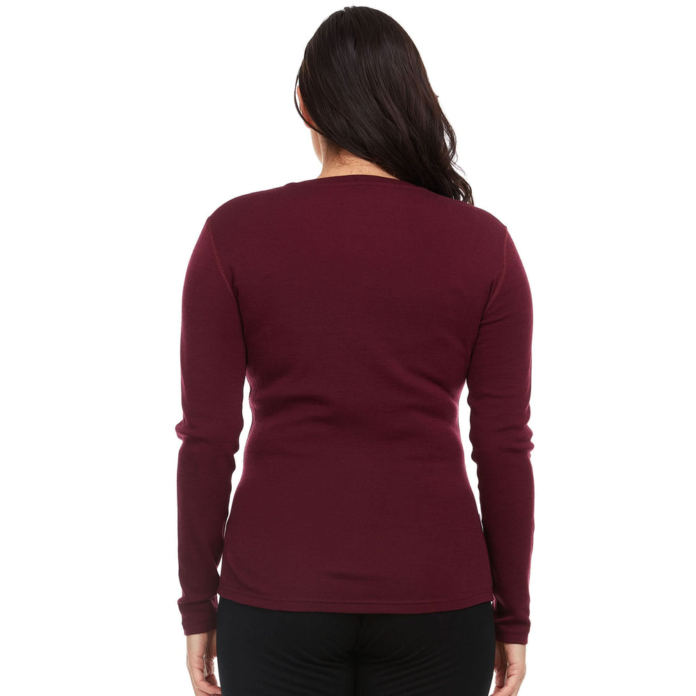 Women's midweight merino wool long sleeve v neck midweight soft wool v neck sweater #color_burgundy