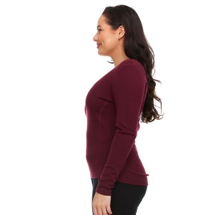 Women's midweight merino wool long sleeve v neck midweight soft merino wool v neck sweater #color_burgundy
