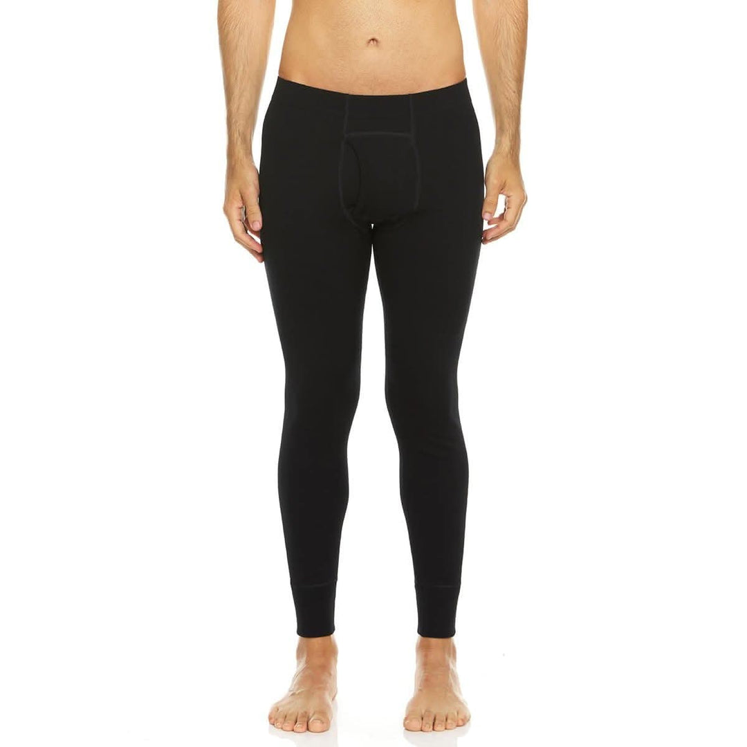 mens black merino wool expedition weight thermal bottoms#color_black