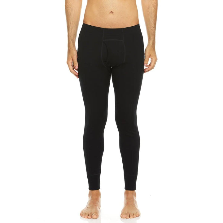 mens black merino wool expedition weight thermal bottoms#color_black