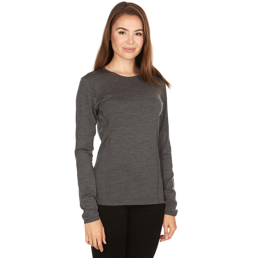 Women's lightweight long sleeve merino wool shirt women's wool base layer top lightweight merino wool crew top #color_charcoal-gray