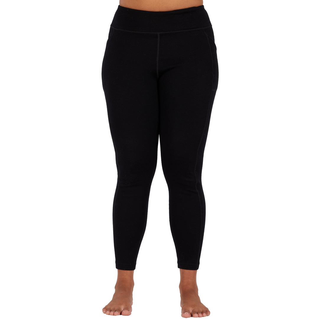 womens black expedition weight leggings front profile with pockets 