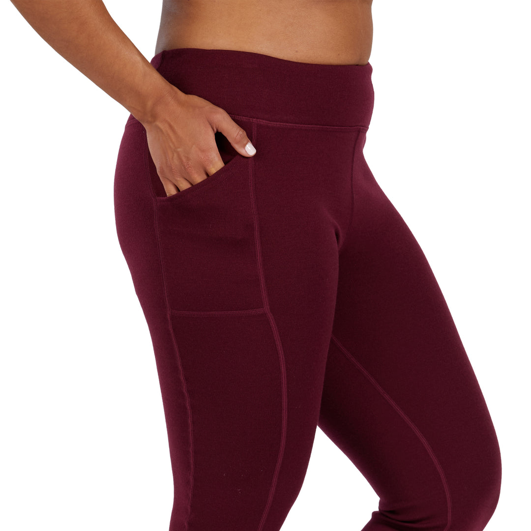 Close up photo of the heavyweight bottoms showing their is a pocket. The models hand is in their pocket. 