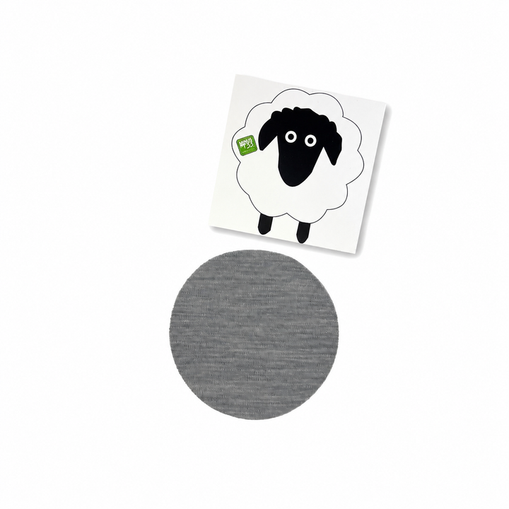 Merino wool clothing patch repair kit, set of repair patches shown flat on a white background 