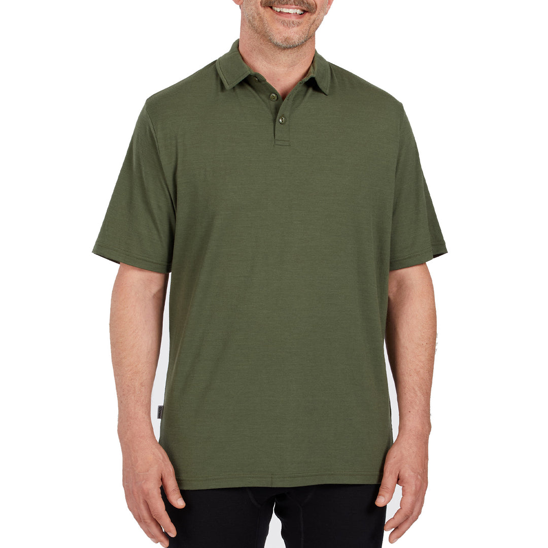 Microweight Polo Short Sleeve Men's Comfortable Everyday Wear Minus33 Merino Wool Merinoholics #color_olive-drab-green