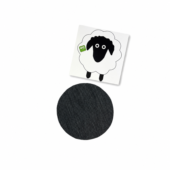 Merino wool clothing patch repair kit, set of repair patches shown flat on a white background 
