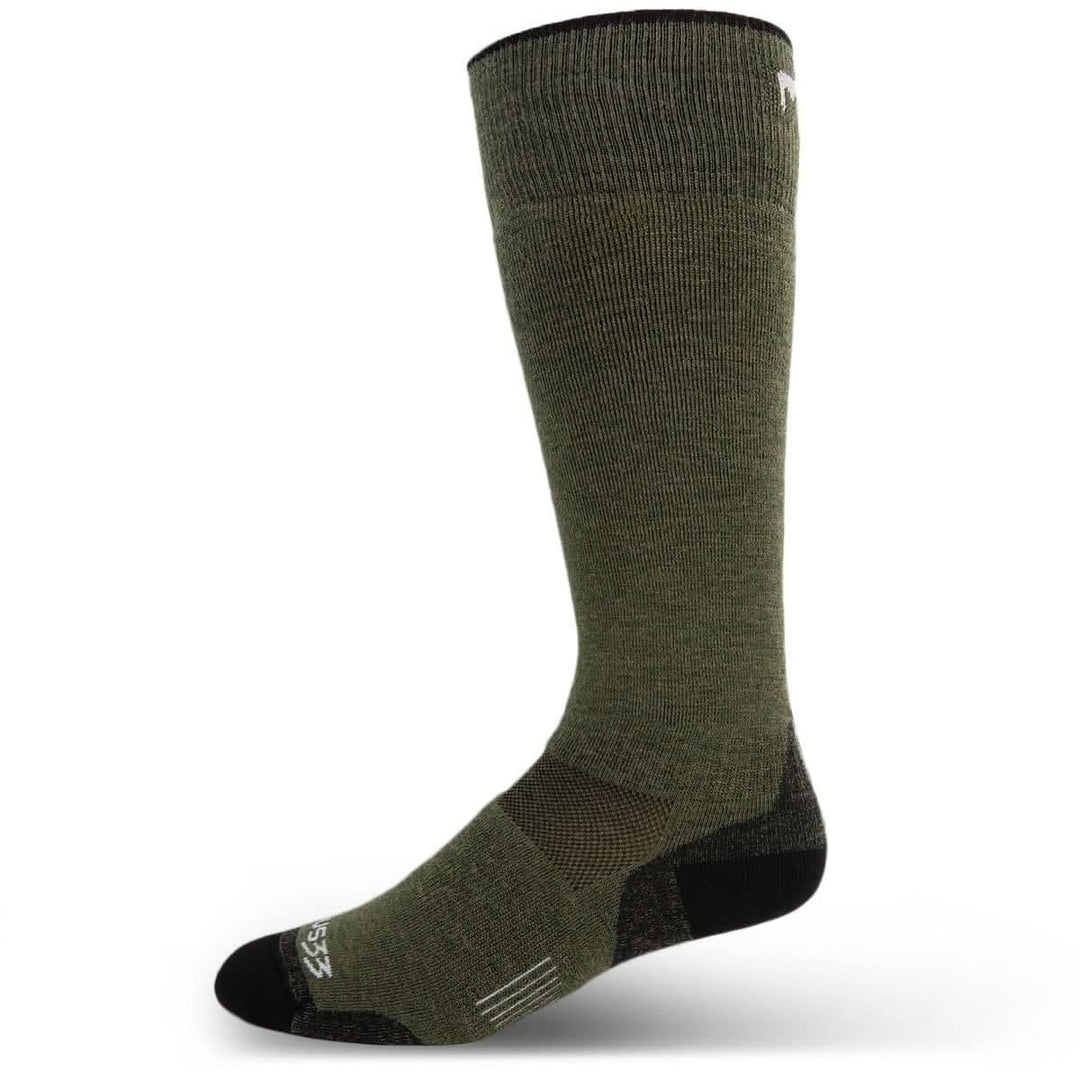 Lightweight over the calf merino wool socks. Made in USA. All season #color_olive-drab
