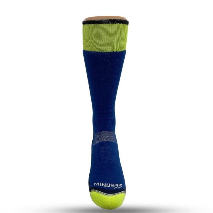 Lightweight over the calf merino wool socks. Made in USA. All season #color_blue-high-visibility