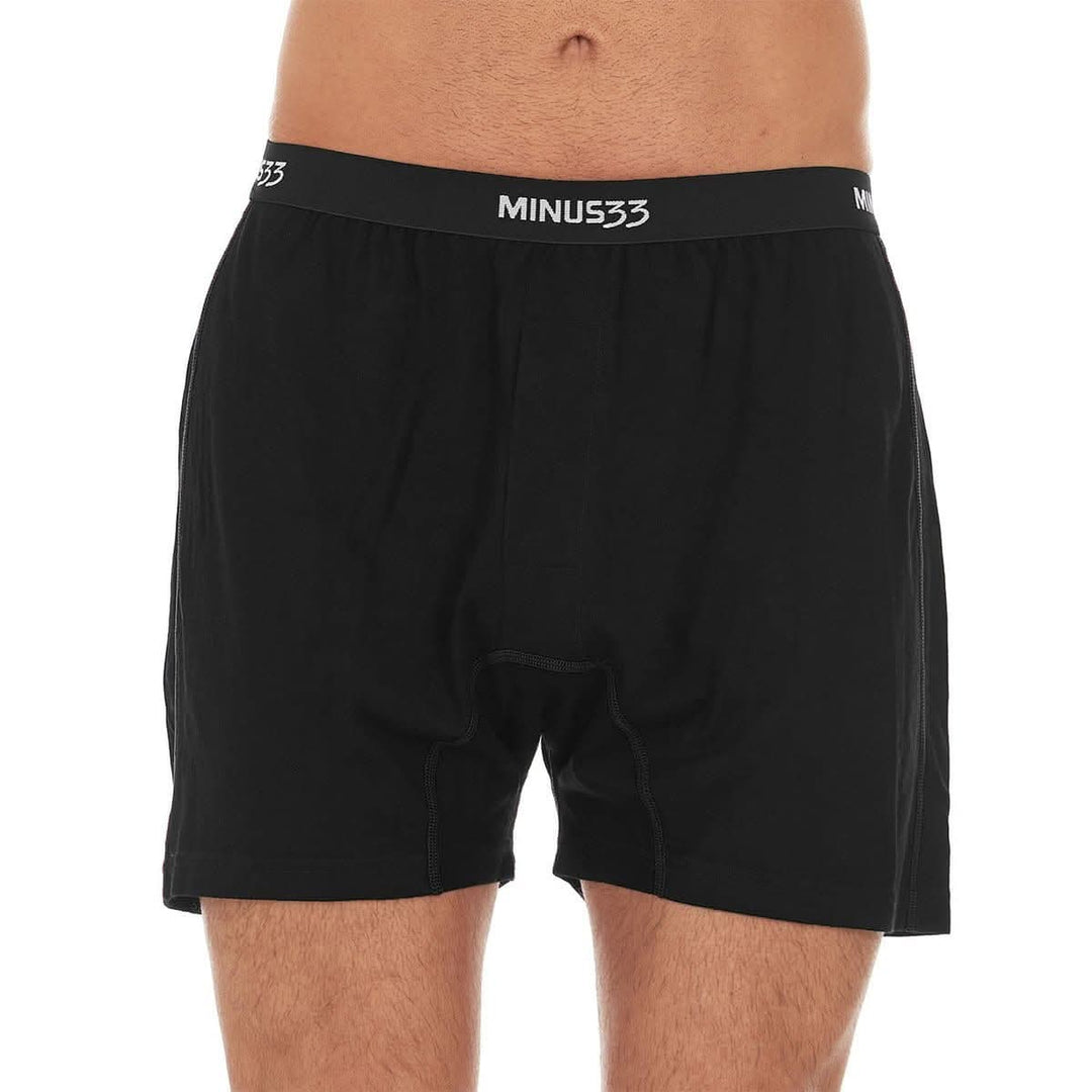 Minus33 Merino Wool Clothing Woolverino Men's Micro Weight Wool Boxer Shorts#color_black