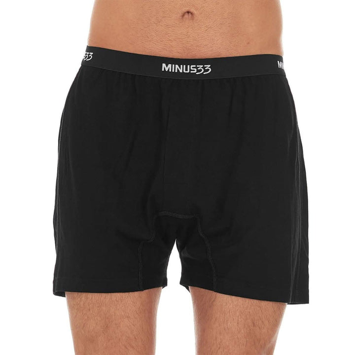 Minus33 Merino Wool Clothing Woolverino Men's Micro Weight Wool Boxer Shorts#color_black
