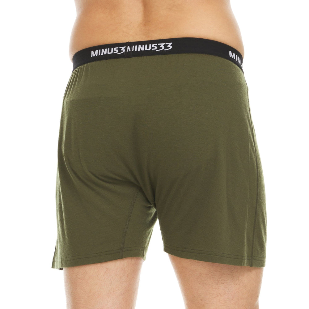 Minus33 Merino Wool Clothing Woolverino Men's Micro Weight Wool Boxer Shorts#color_olive-drab-green