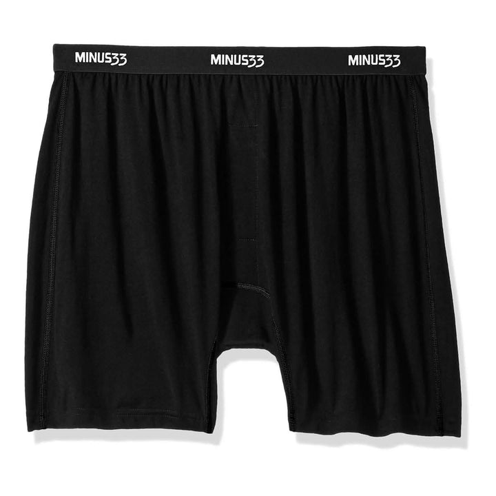 Minus33 Merino Wool Clothing Woolverino Men's Micro Weight Wool Boxer Shorts#color_black