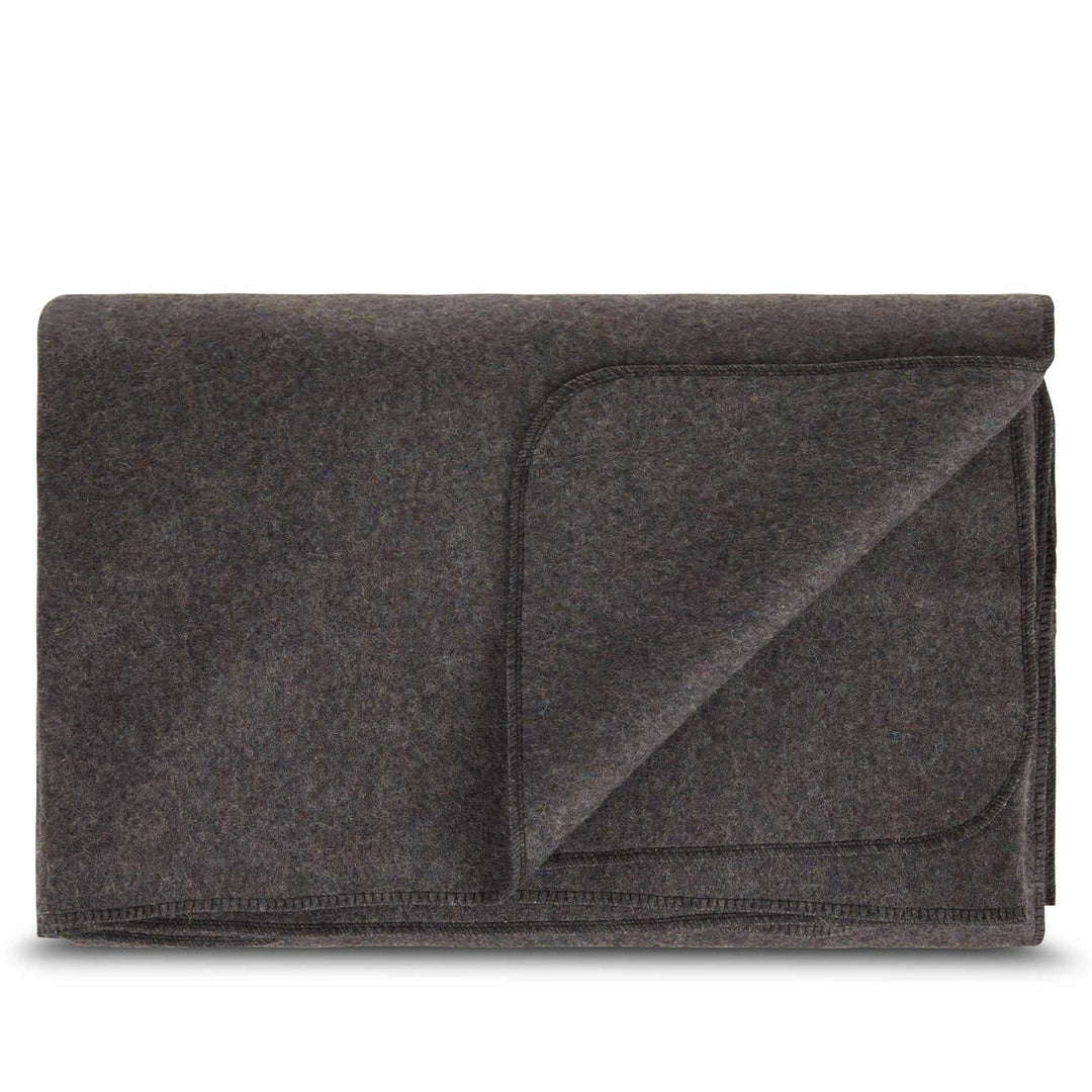 Queen sized recycled wool blanket. Color charcoal gray dark gray 