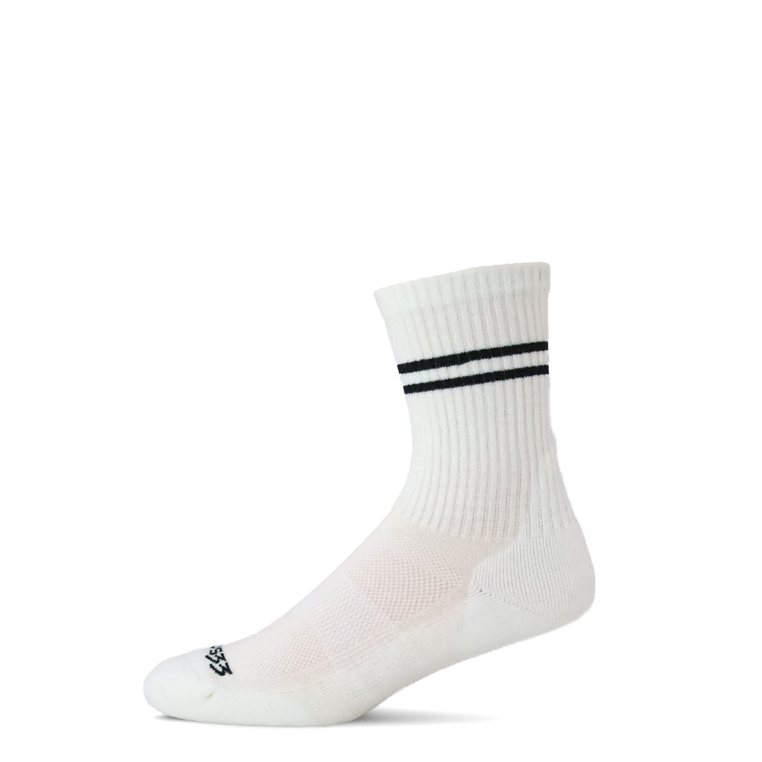 White sock with black stripes on a white background Stiped Merino wool socks classic. 