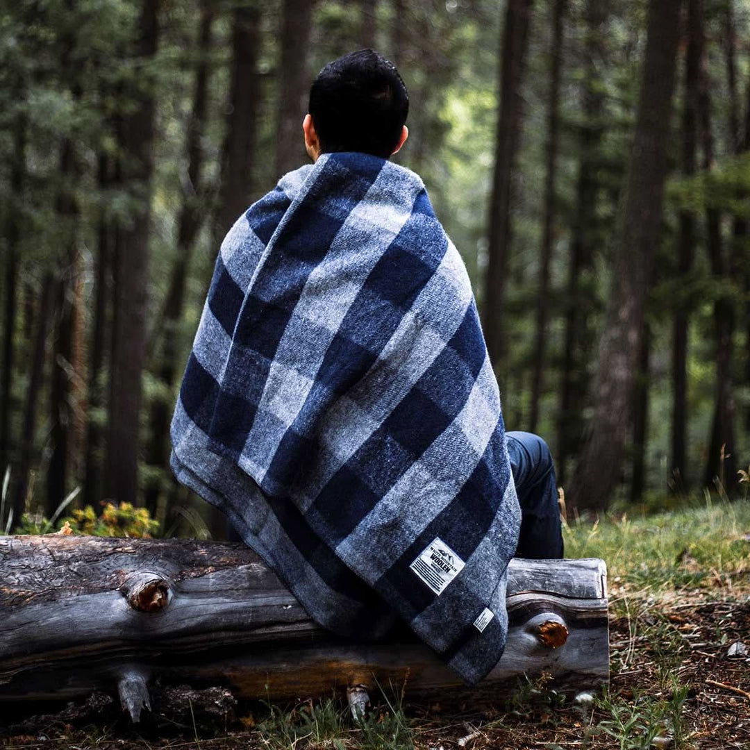 White Mountain Woolen Camp Throw Blanket - M33#color_gray-and-blue-plaid