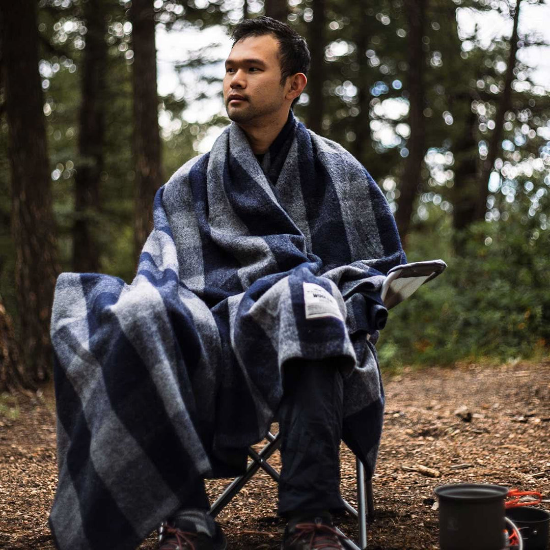 White Mountain Woolen Camp Throw Blanket - M33#color_gray-and-blue-plaid