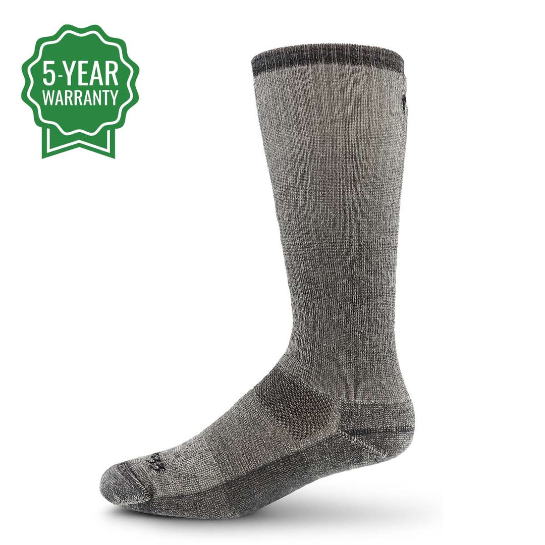 heavyweight wool socks. winter mountaineering socks for extreme cold thermal warmth over the calf #color_gray-heather