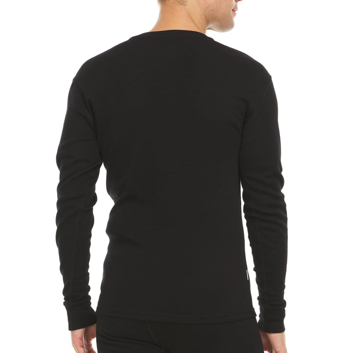 Midweight - Men's Long Sleeve Button Up 100% Merino Wool. Our best-selling Midweight fabric now as a long-sleeve henley. midlayer #color_black
