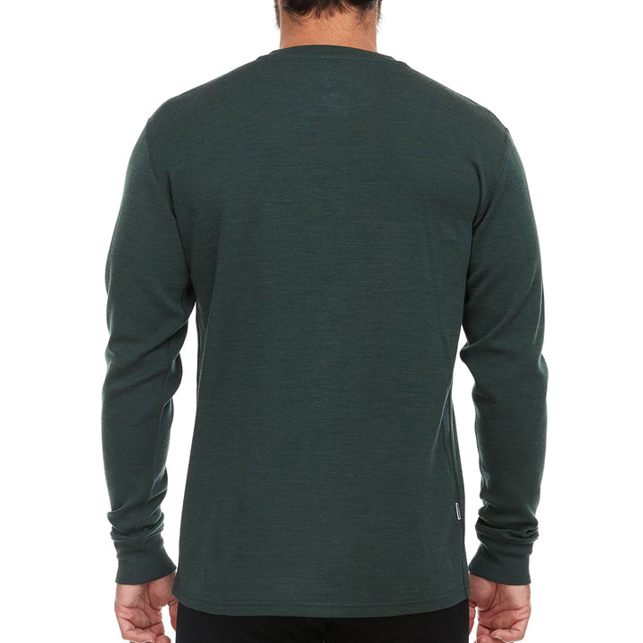 Midweight - Men's Long Sleeve Button Up 100% Merino Wool. Our best-selling Midweight fabric now as a long-sleeve henley. midlayer #color_forest-green