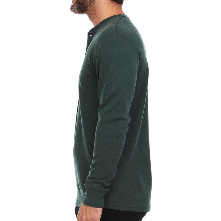 Midweight - Men's Long Sleeve Button Up 100% Merino Wool. Our best-selling Midweight fabric now as a long-sleeve henley. midlayer #color_forest-green