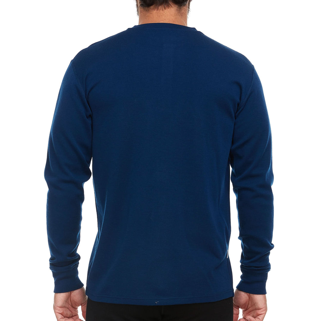 Midweight - Men's Long Sleeve Button Up 100% Merino Wool. Our best-selling Midweight fabric now as a long-sleeve henley. midlayer #color_navy
