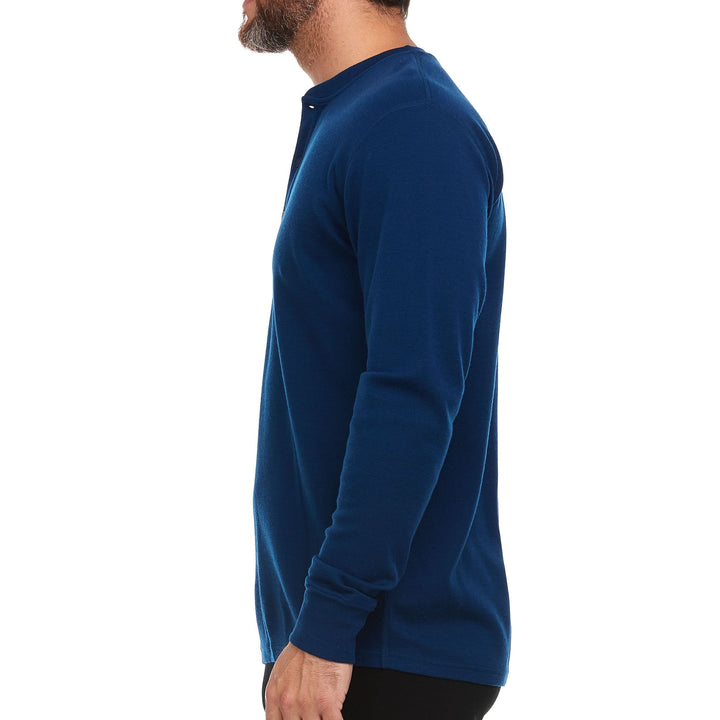 Midweight - Men's Long Sleeve Button Up 100% Merino Wool. Our best-selling Midweight fabric now as a long-sleeve henley. midlayer #color_navy