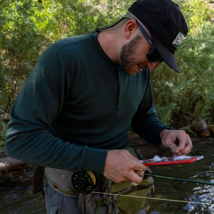 Midweight - Men's Long Sleeve Button Up 100% Merino Wool. Our best-selling Midweight fabric now as a long-sleeve henley. midlayer #color_forest-green