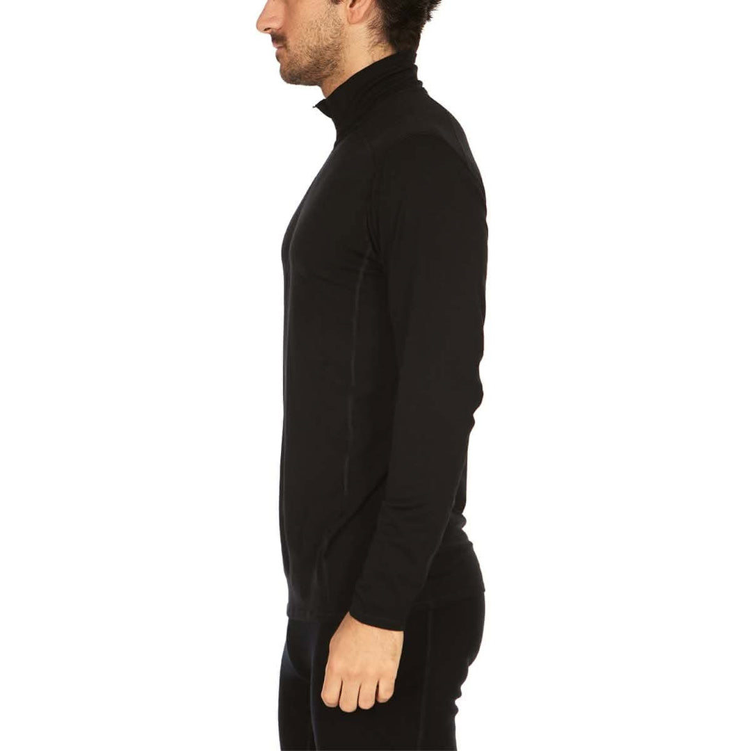 Woolverino Men's microweight merino wool 1/4 quarter zip active top #color_black