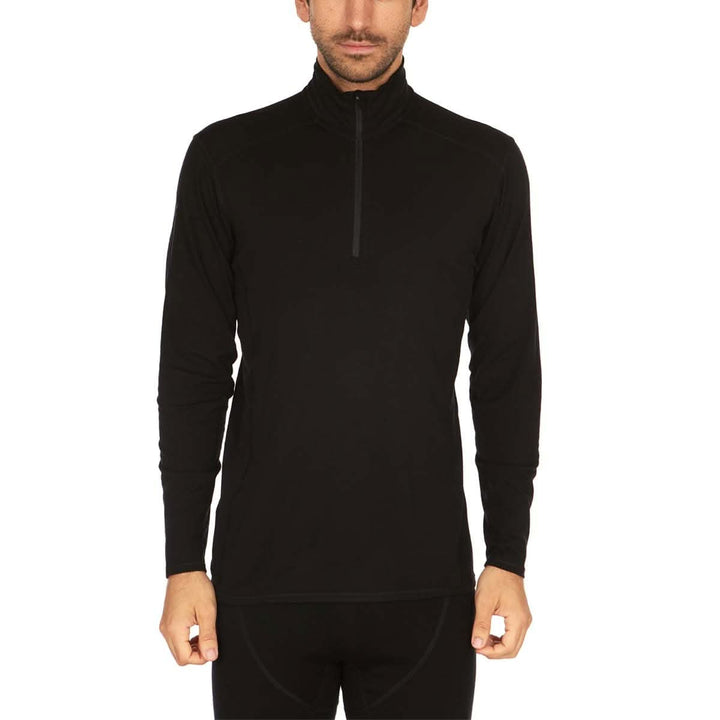 Woolverino Men's microweight merino wool 1/4 quarter zip active top #color_black
