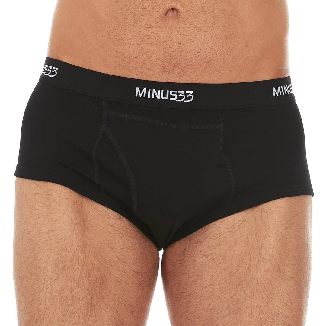 Minus33 Merino Wool Clothing Woolverino Men's Micro Weight Wool Brief#color_black