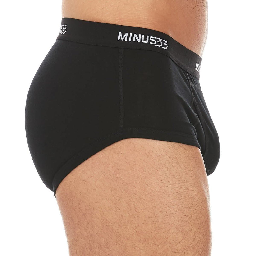 Minus33 Merino Wool Clothing Woolverino Men's Micro Weight Wool Brief#color_black