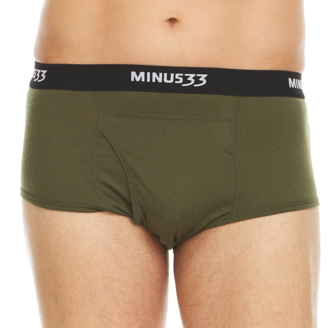 Minus33 Merino Wool Clothing Woolverino Men's Micro Weight Wool Brief#color_olive-drab-green