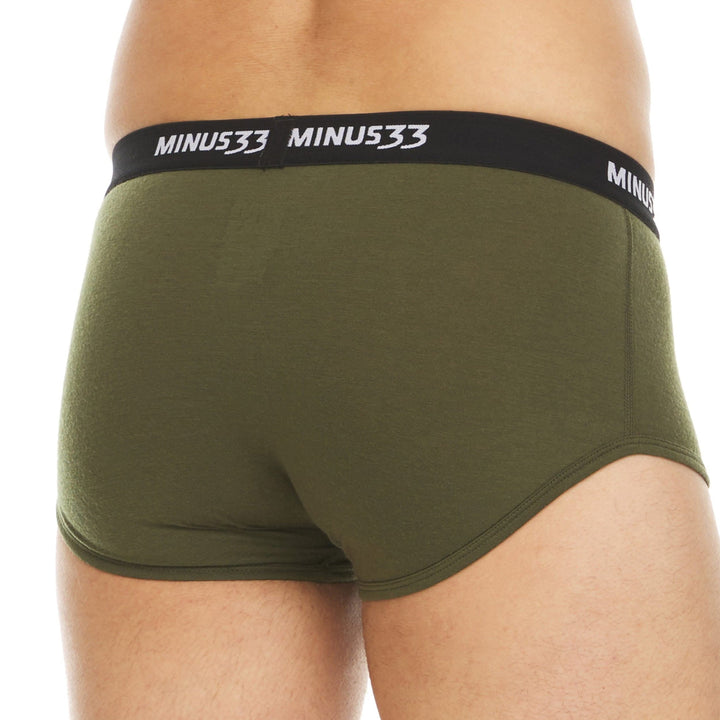 Minus33 Merino Wool Clothing Woolverino Men's Micro Weight Wool Brief#color_olive-drab-green