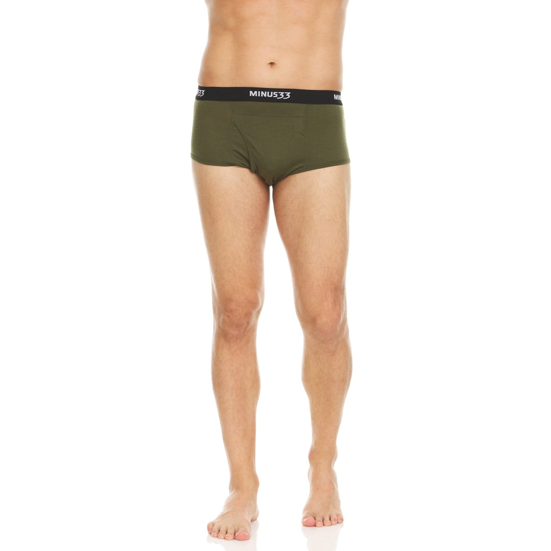 Minus33 Merino Wool Clothing Woolverino Men's Micro Weight Wool Brief#color_olive-drab-green