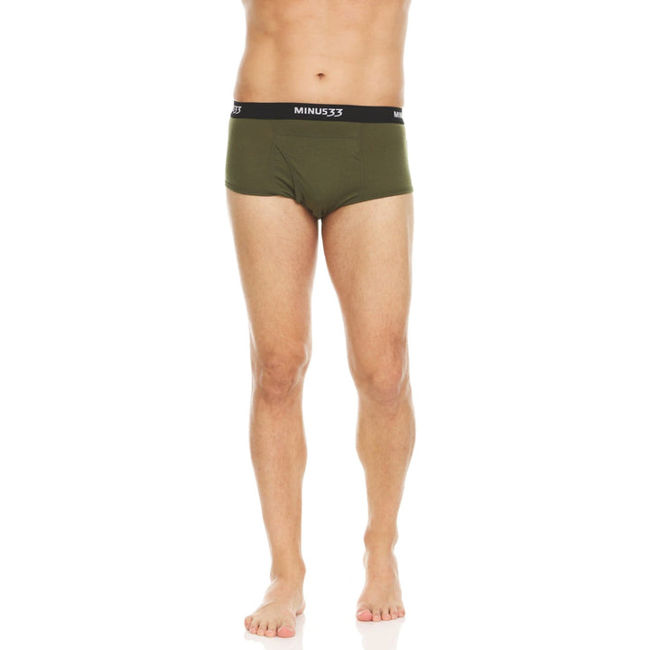 Minus33 Merino Wool Clothing Woolverino Men's Micro Weight Wool Brief#color_olive-drab-green