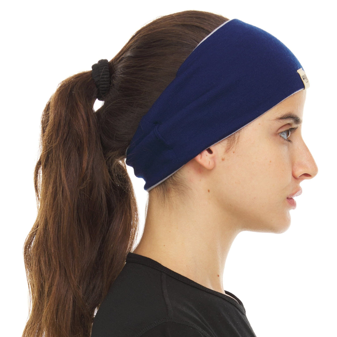 Minus33 Merino Wool Clothing Midweight Wool Reversible Headband #color_ash-gray-navy-blue