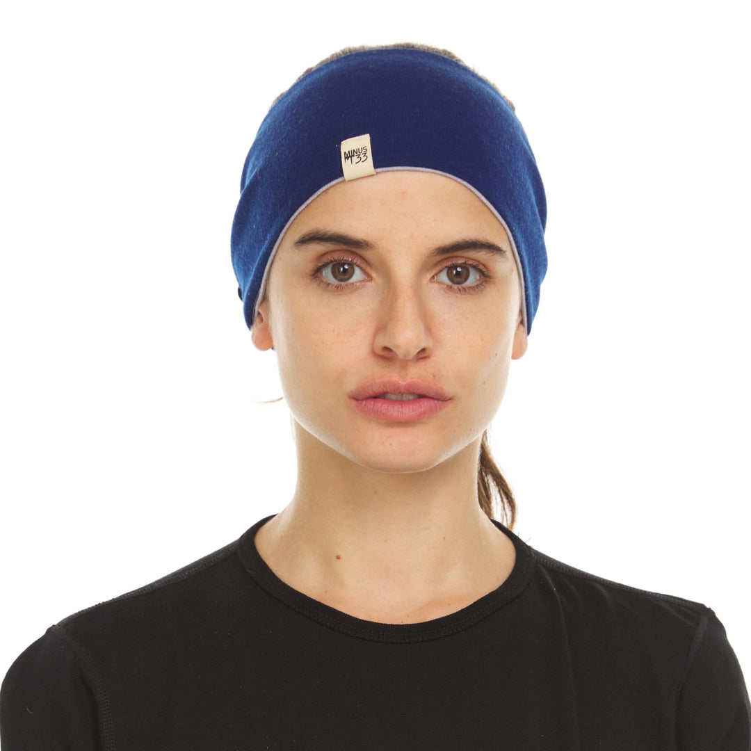 Minus33 Merino Wool Clothing Midweight Wool Reversible Headband #color_ash-gray-navy-blue