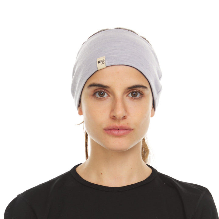 Minus33 Merino Wool Clothing Midweight Wool Reversible Headband #color_ash-gray-navy-blue
