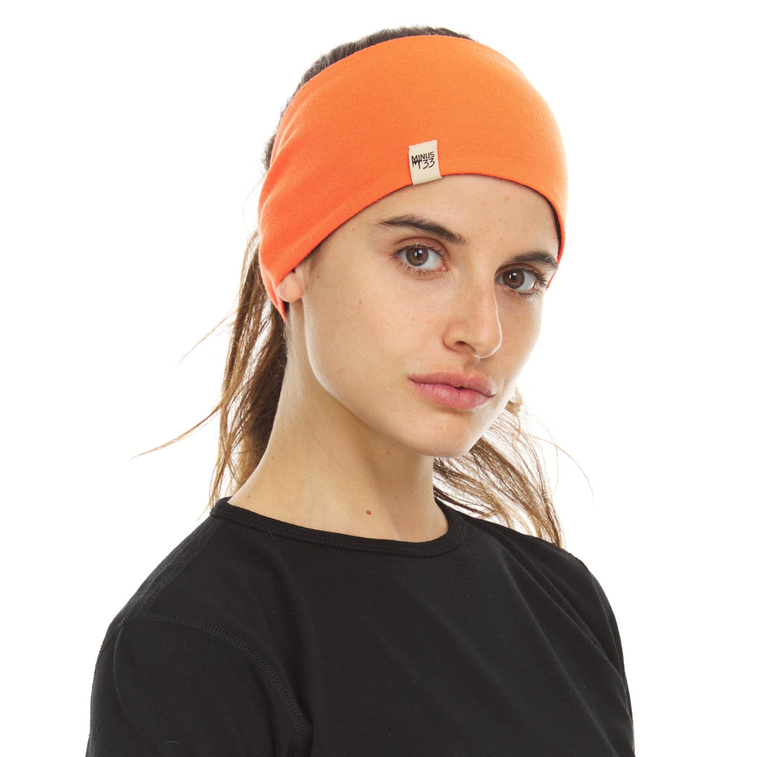 Minus33 Merino Wool Clothing Midweight Wool Reversible Headband #color_blaze-orange-black
