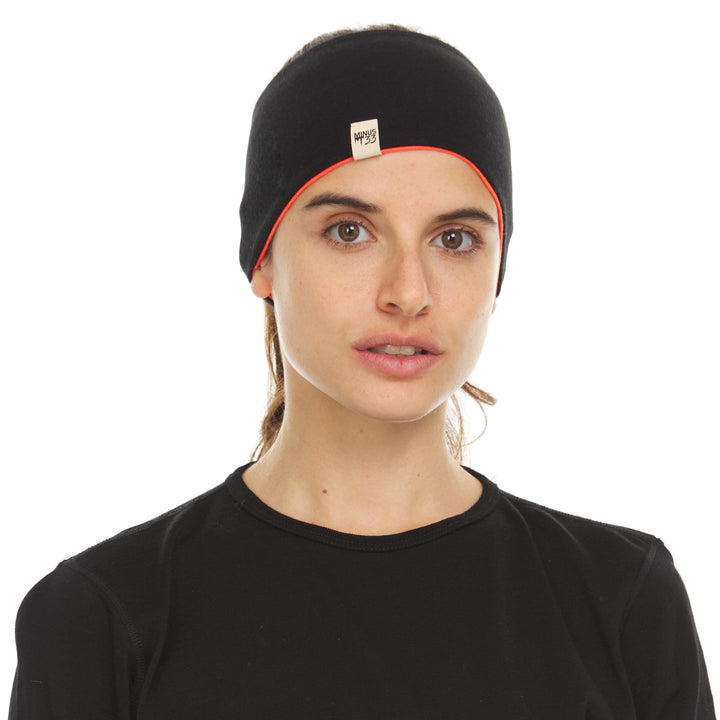 Minus33 Merino Wool Clothing Midweight Wool Reversible Headband #color_blaze-orange-black