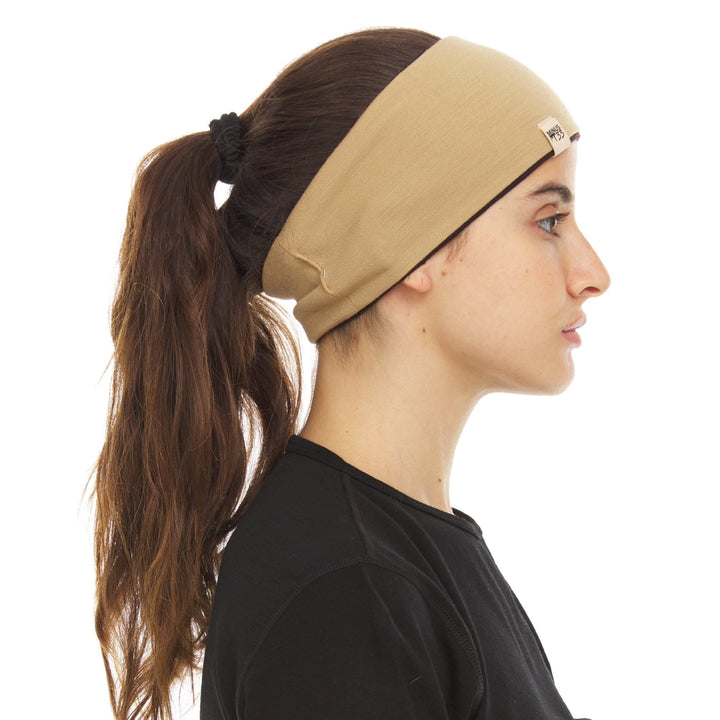 Minus33 Merino Wool Clothing Midweight Wool Reversible Headband#color_dark-brown-desert-sand