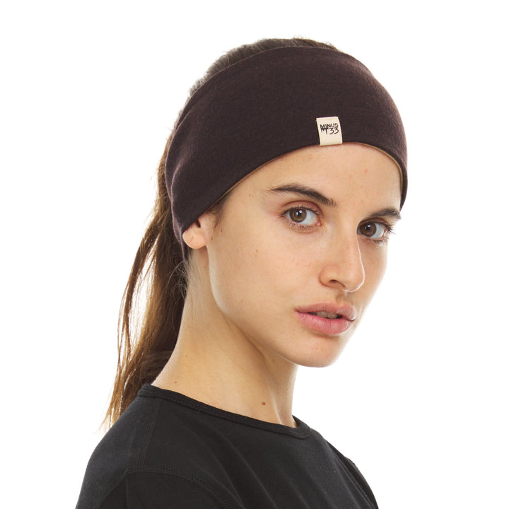 Minus33 Merino Wool Clothing Midweight Wool Reversible Headband#color_dark-brown-desert-sand