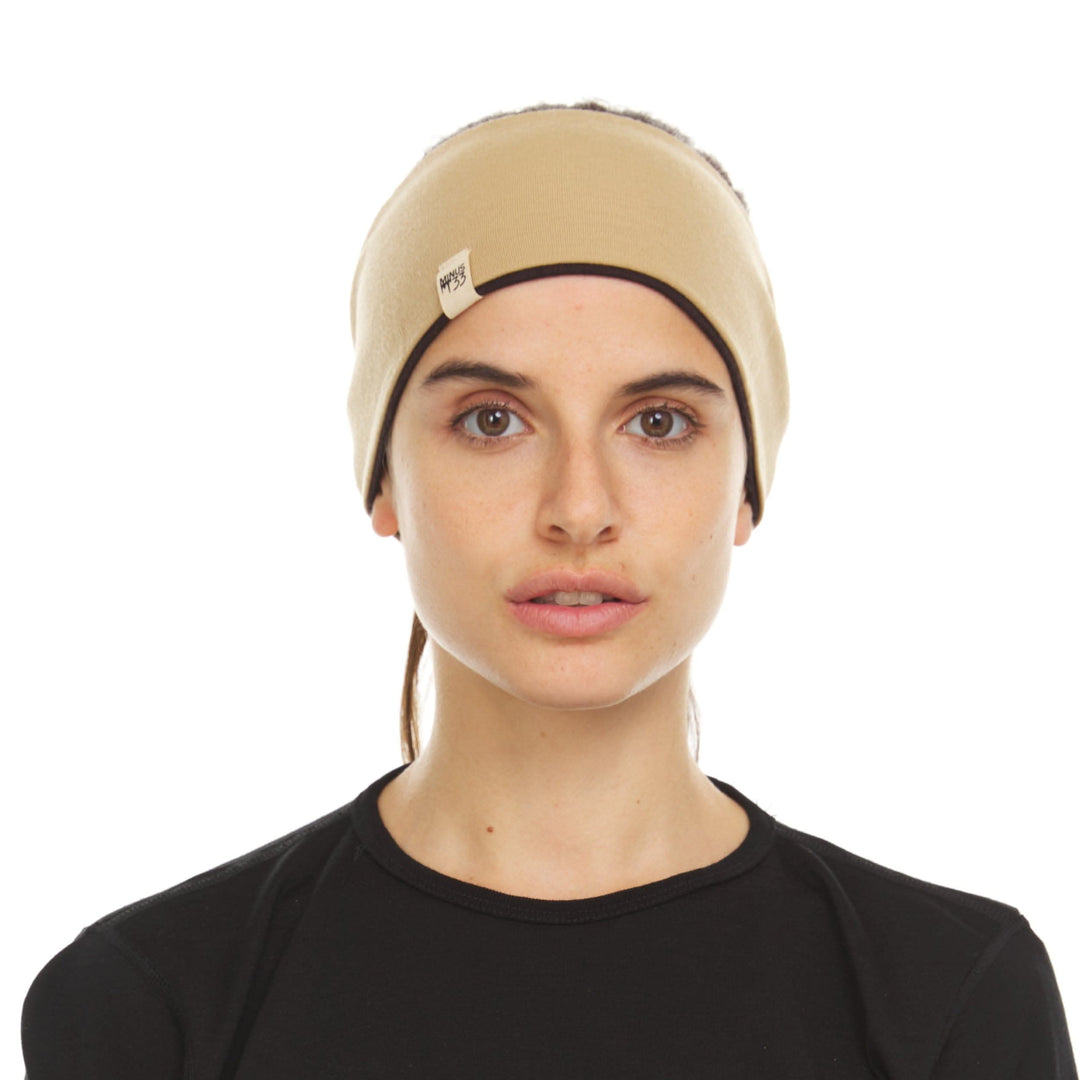 Minus33 Merino Wool Clothing Midweight Wool Reversible Headband#color_dark-brown-desert-sand