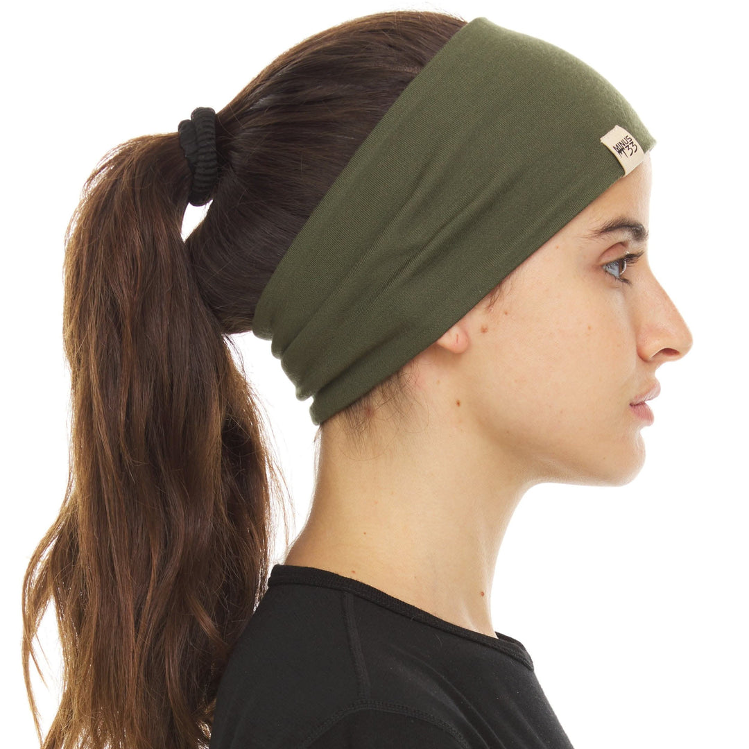 Minus33 Merino Wool Clothing Midweight Wool Reversible Headband#color_olive-drab-black