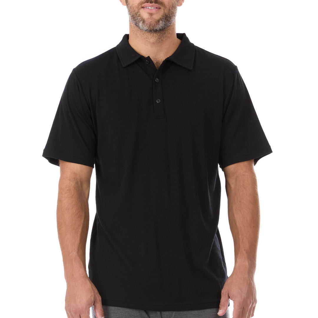 Microweight Polo Short Sleeve Men's Comfortable Everyday Wear Minus33 Merino Wool Merinoholics #color_black